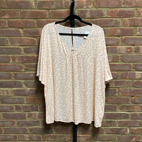 Cotton Bleu Peach Print Short Sleeve Top Size 3XL NWT - Picture 2 of 7